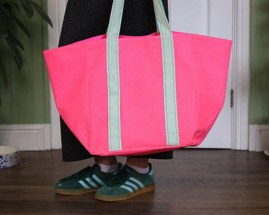 Hot Pink & Neon Aqua Tote Bag