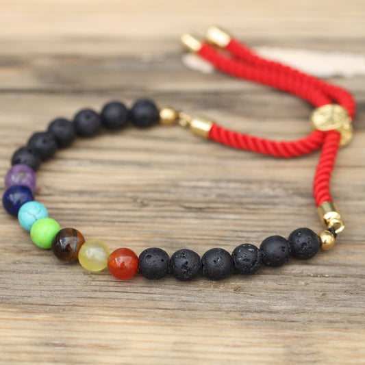 Lava Stone Chakra Gemstone 18K Gold Plated Bracelet
