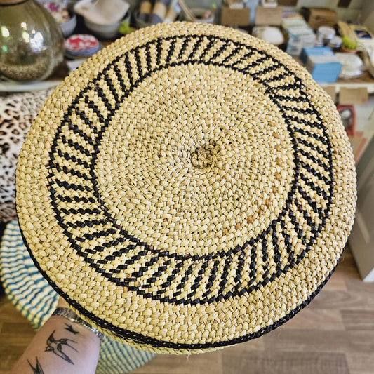 Black & Natural Large African Lidded Basket