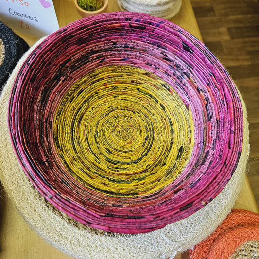 Red, Pink & Yellow Recycled Newspaper Bowl