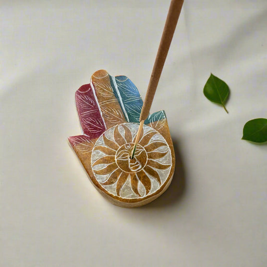 Sun Face Hamsa Incense Holder