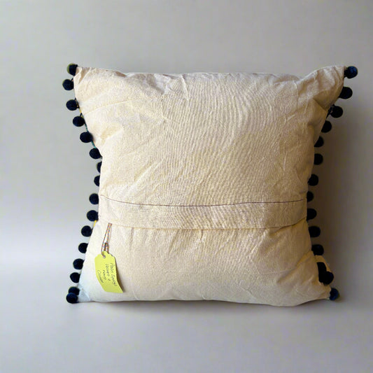 Palm Springs Velvet Cushion With Navy Pompoms
