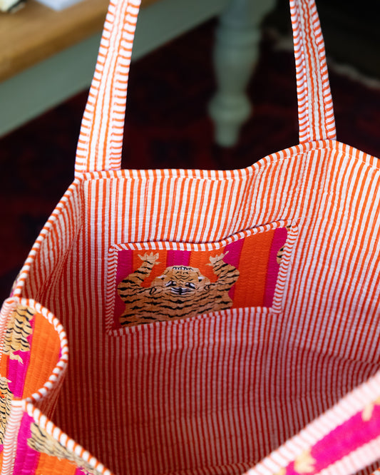 Pink Tiger Indian Kantha Tote – Handmade, Sustainable And Unique