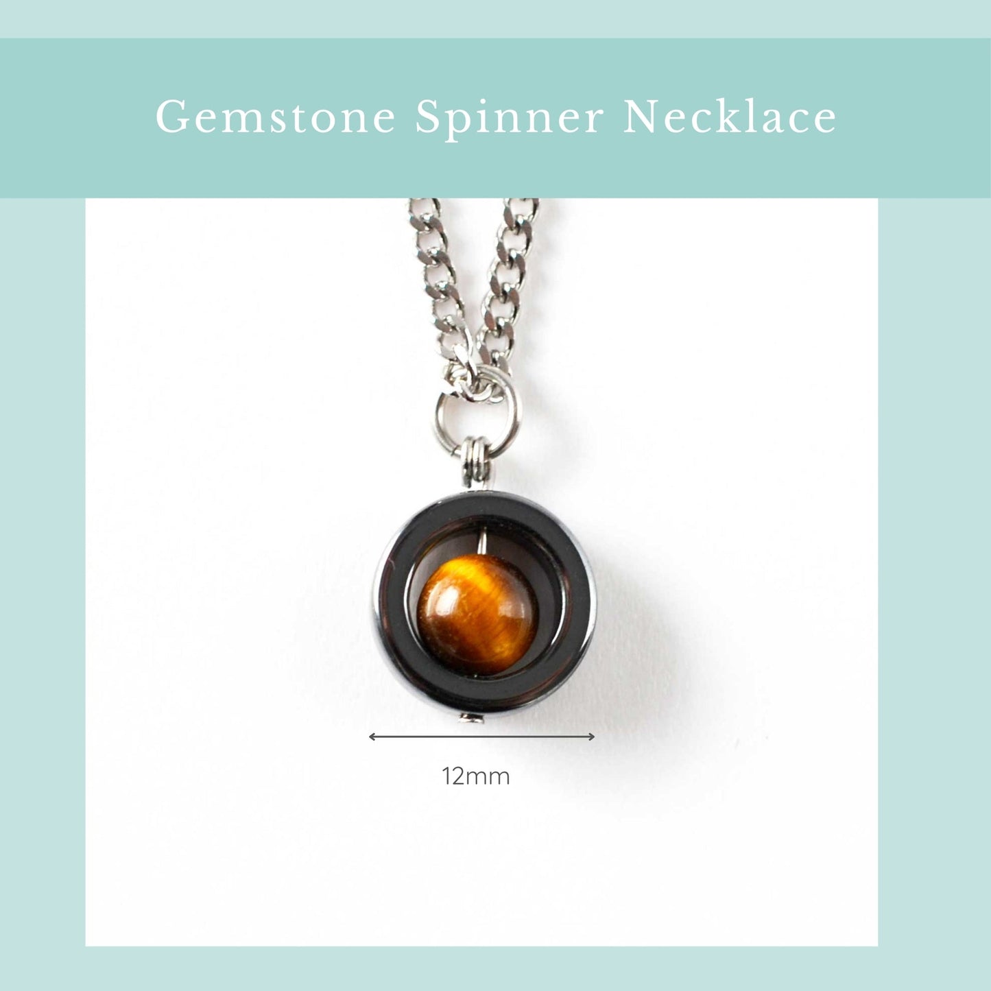 Gemstone spinner necklace with a brown gemstone on a white background