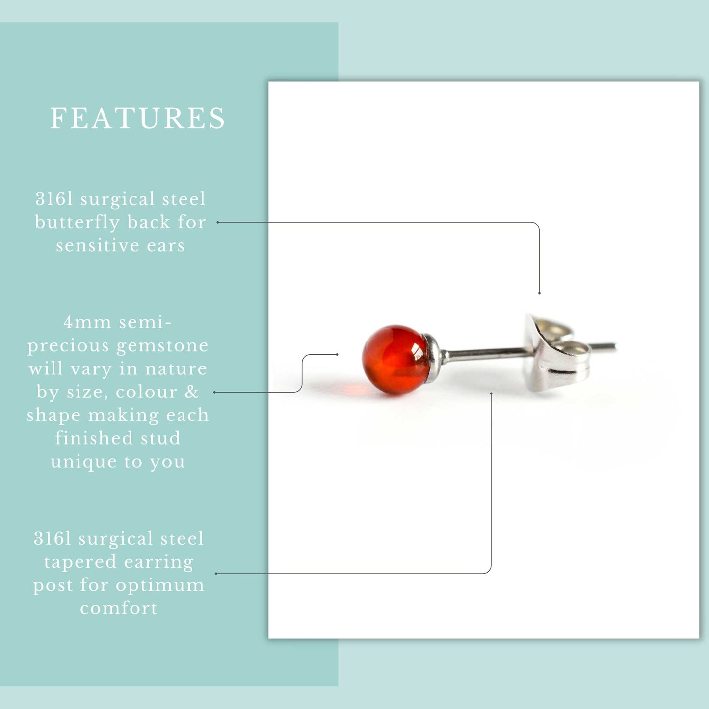 4mm Single Gemstone Stud Earring