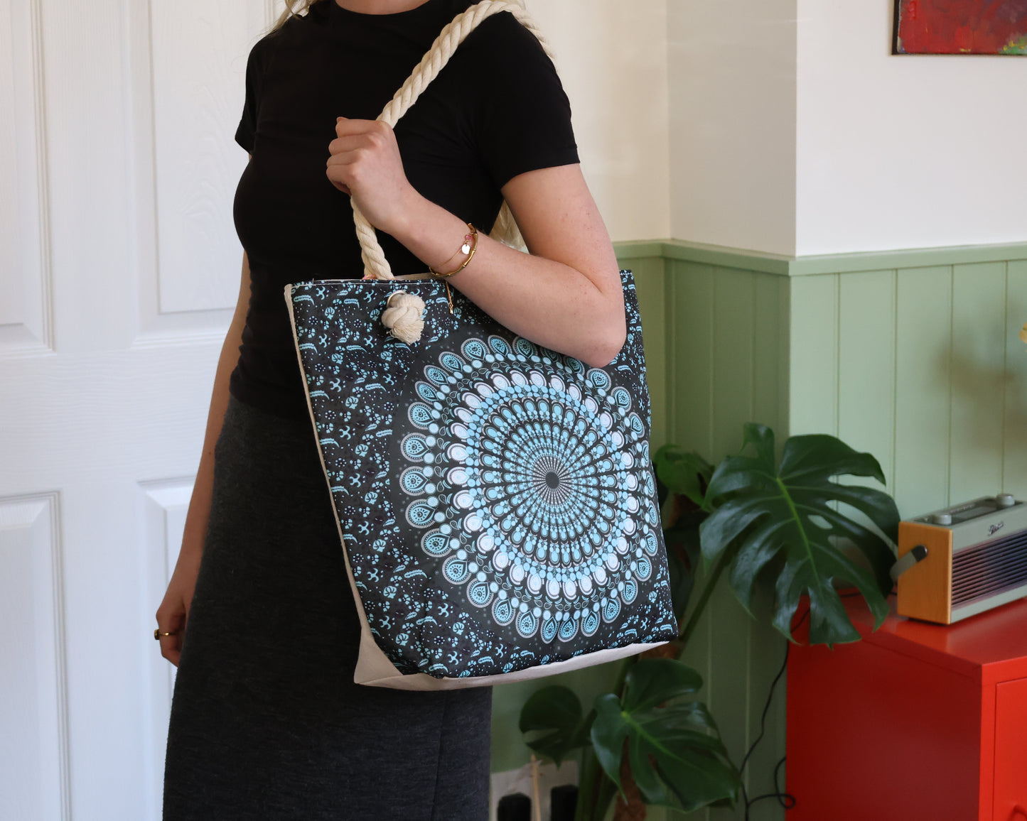 Deepest Blue Rope Handle Mandala Bag