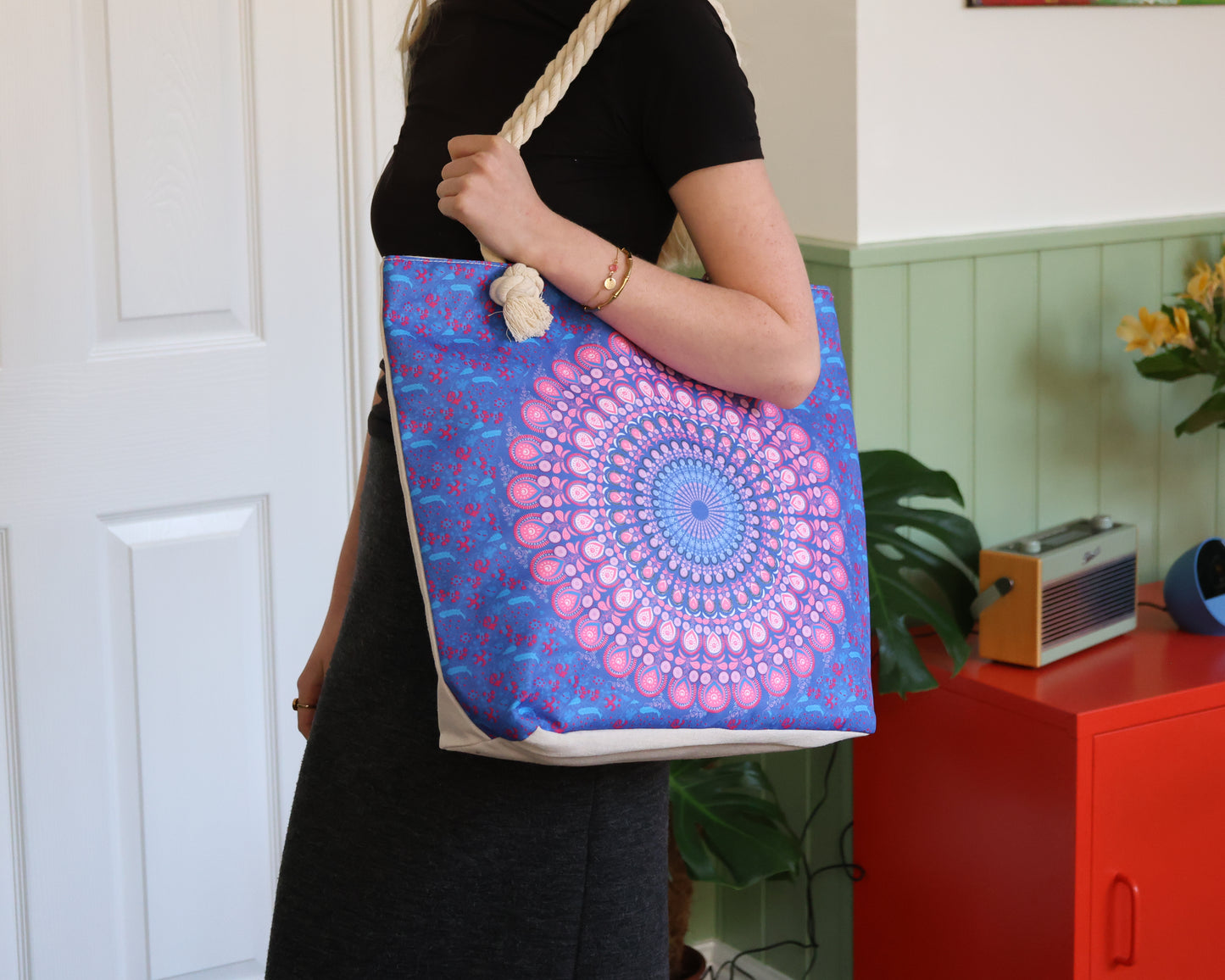 Electric Blue Rope Handle Mandala Bag