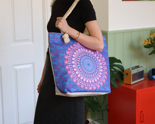 Electric Blue Rope Handle Mandala Bag