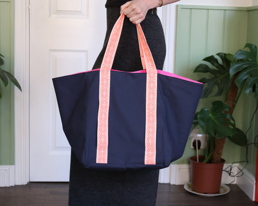 Navy & Neon Orange Tote Bag