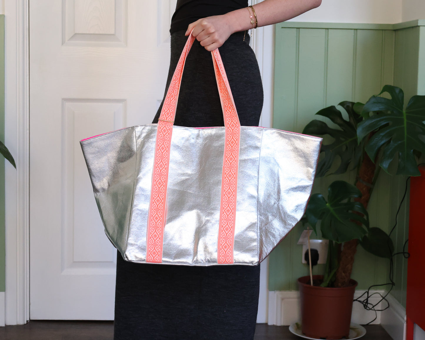 Silver & Neon Orange Tote Bag