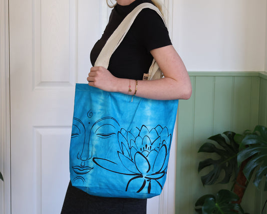 Blue Lotus Buddha Tie-Dye Bag