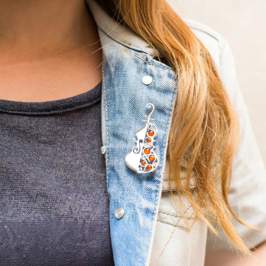 Amber Cello Pin Brooch