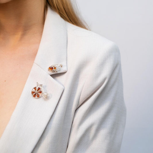 Amber Detail Penny Farthing Brooch