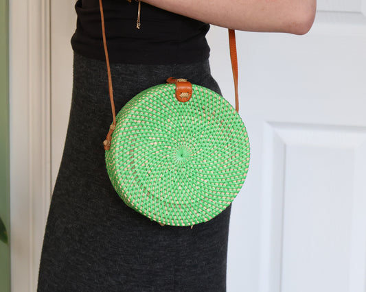 Green Rattan Bali Bag