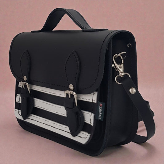 Leather Midi Satchel - Black & White Gothic Striped