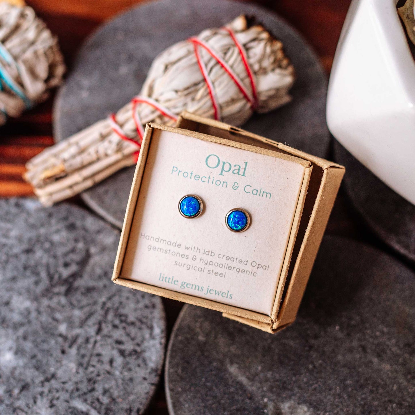 Blue Opal & Surgical Steel Studs