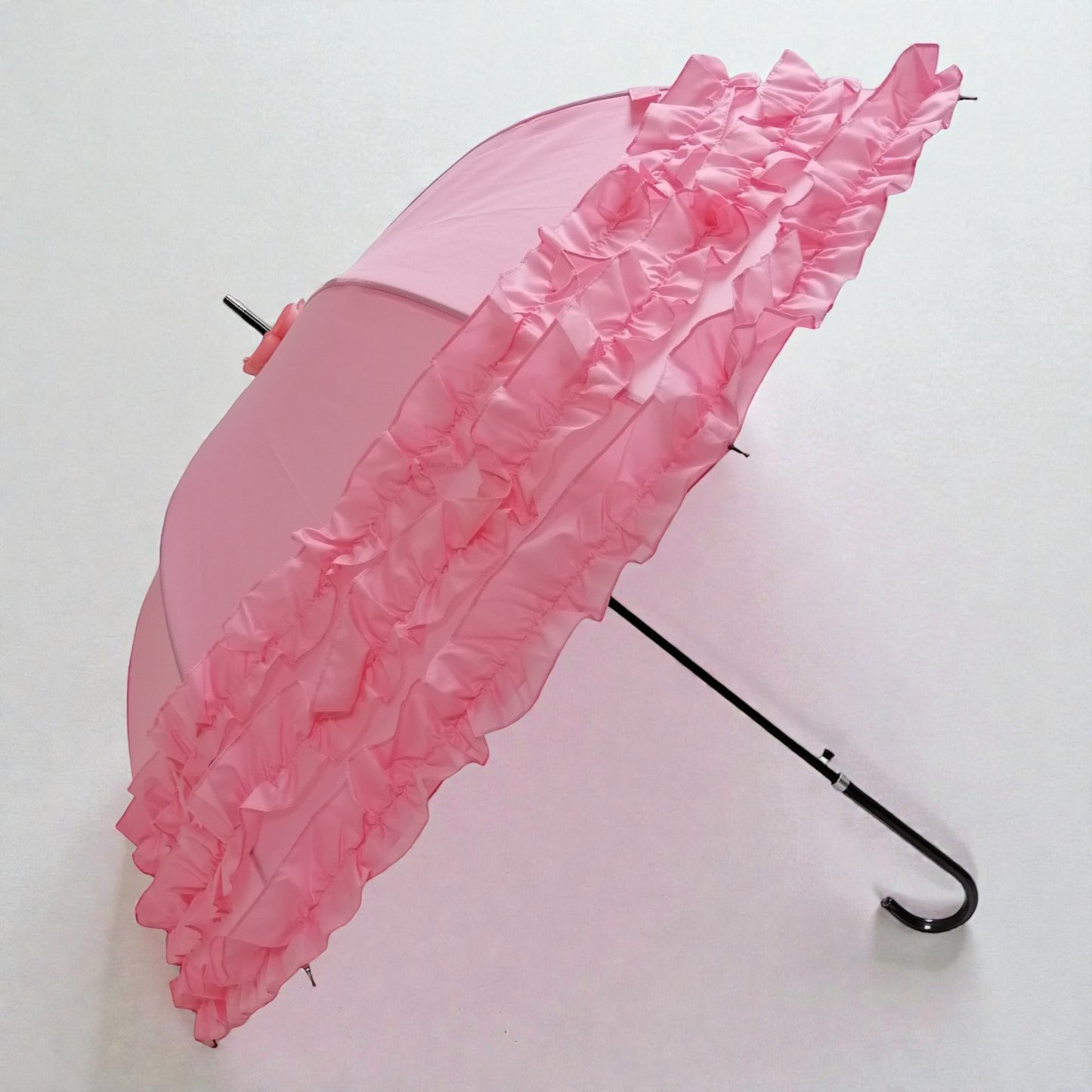 Boutique Triple Frill Stick Auto Umbrella: Pink