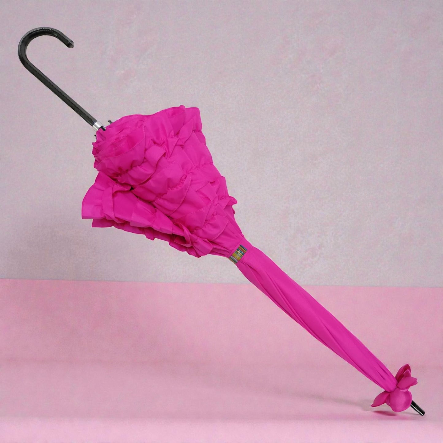 Boutique Triple Frill Stick Auto Umbrella: Rose Red