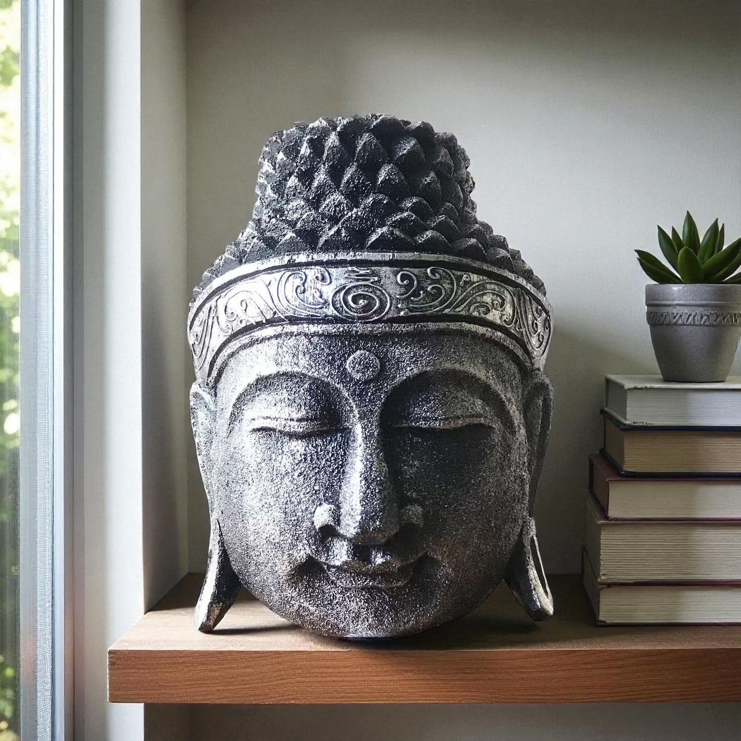Decorative Buddha Head - Silver Shine Finish