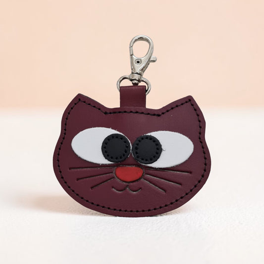 Colourful Cat Bag Charm - Oxblood