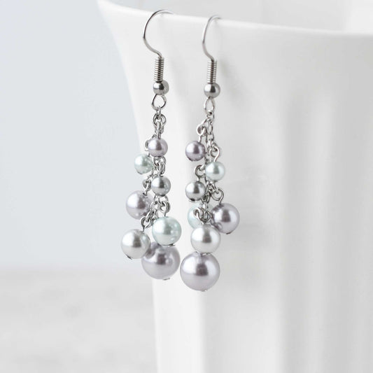 Faux Pearl Cluster Drop Earrings