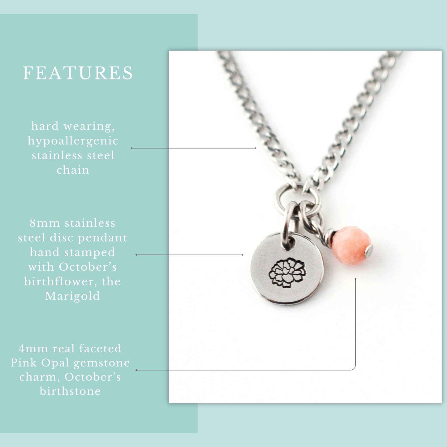 October Birthflower With Birthstone Necklace