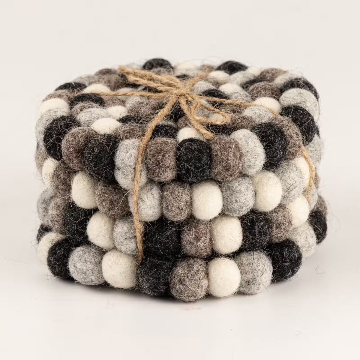 Felt Ball Round Coasters - Grey (Set of 4)