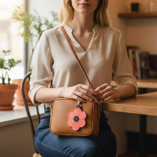 Flower bag charm - Coral