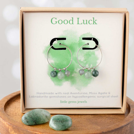 Good Luck Gemstone Hoop Earrings