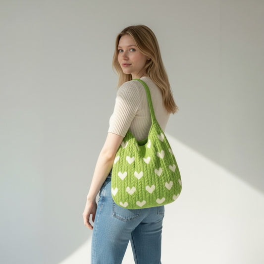 Green Heart Knit Bag