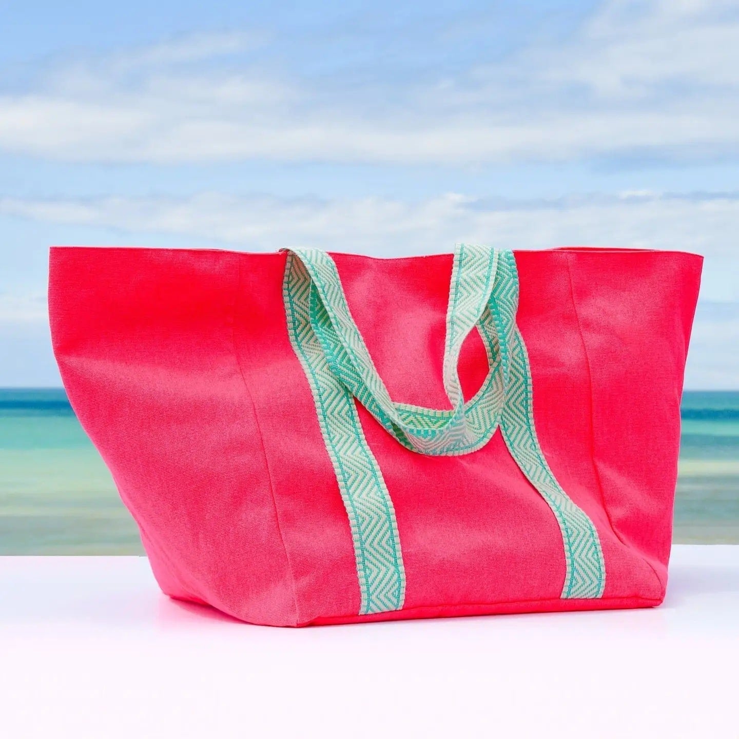 Hot Pink & Neon Aqua Tote Bag