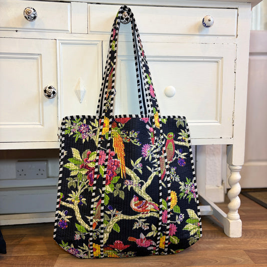 Samira Black Floral Kantha Bag