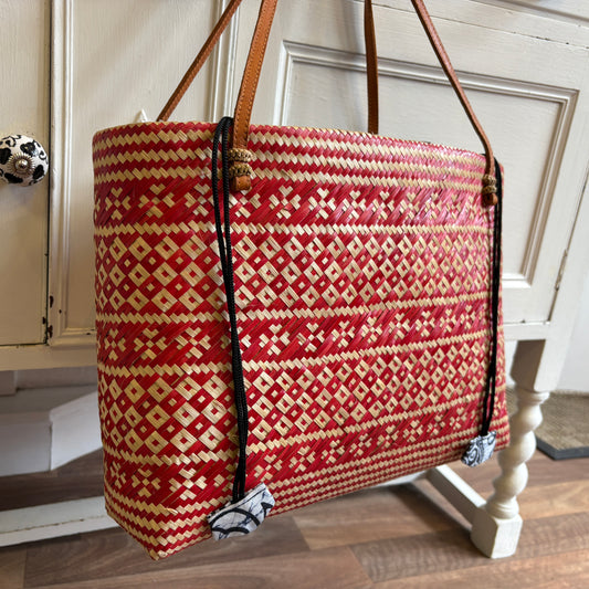 Red Bamboo Lined Tote
