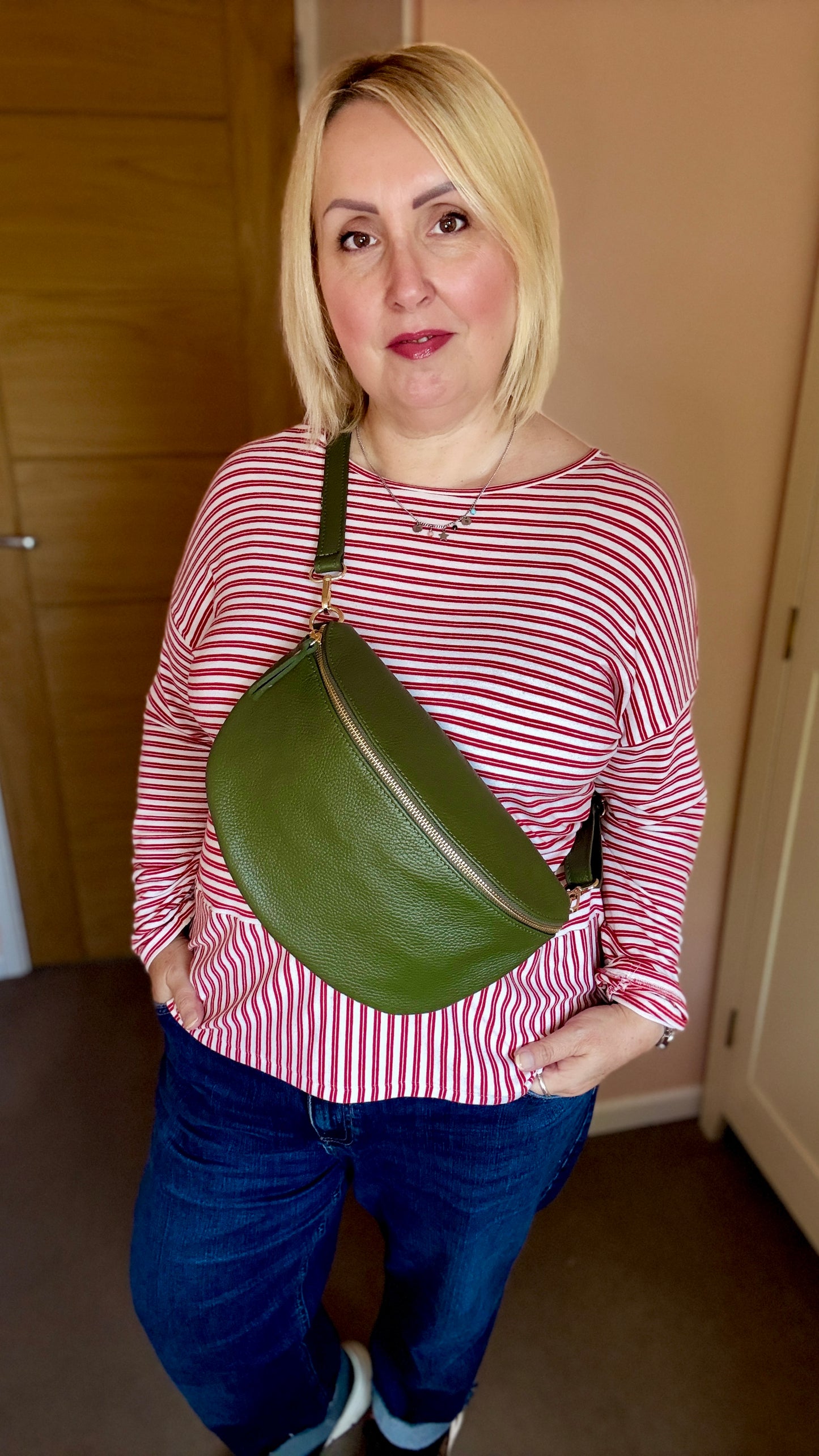 Olive Large Leather Bum Bag