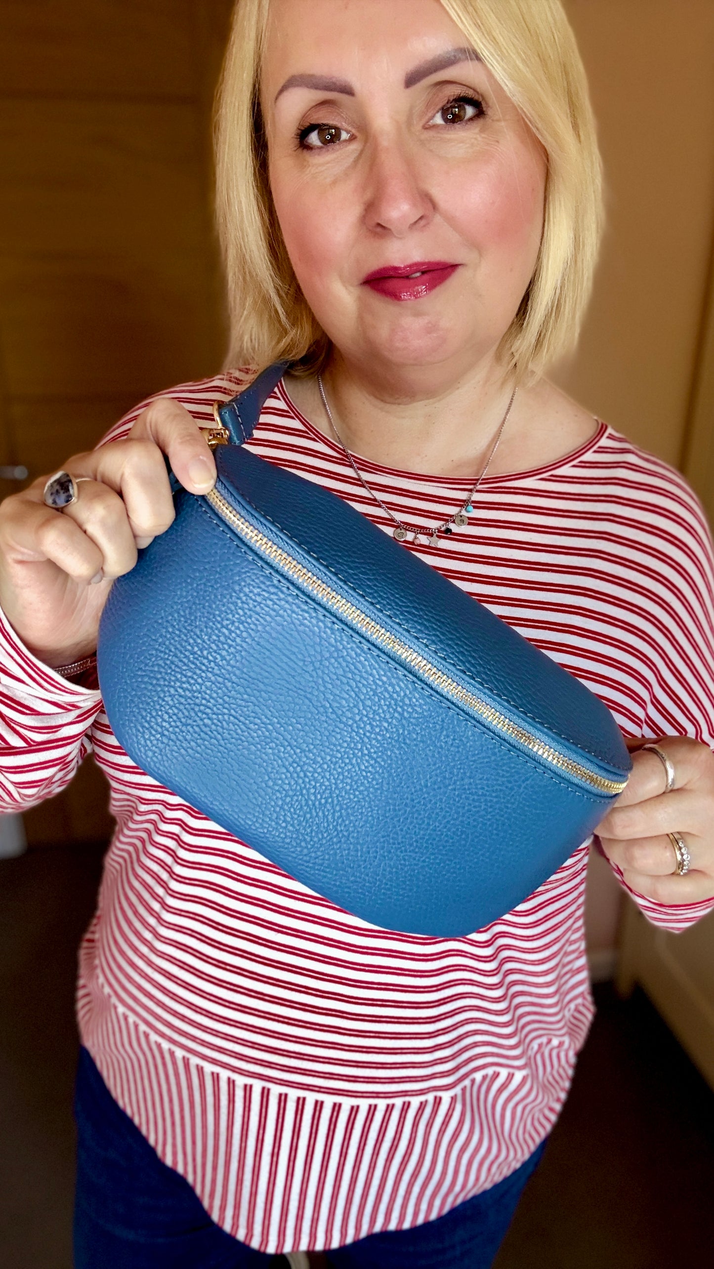 Denim Blue Medium Leather Bum Bag