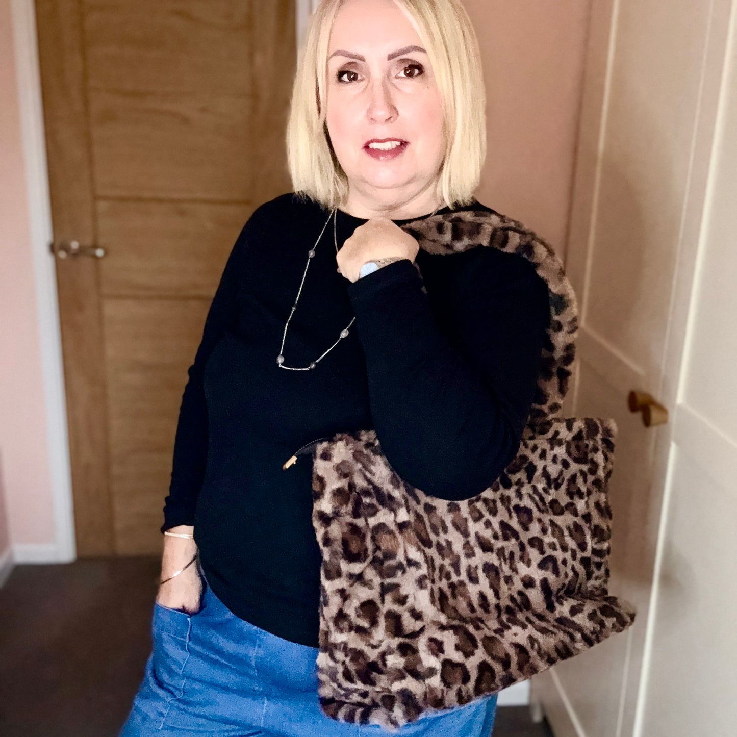 Coffee Leopard Faux Fur Tote