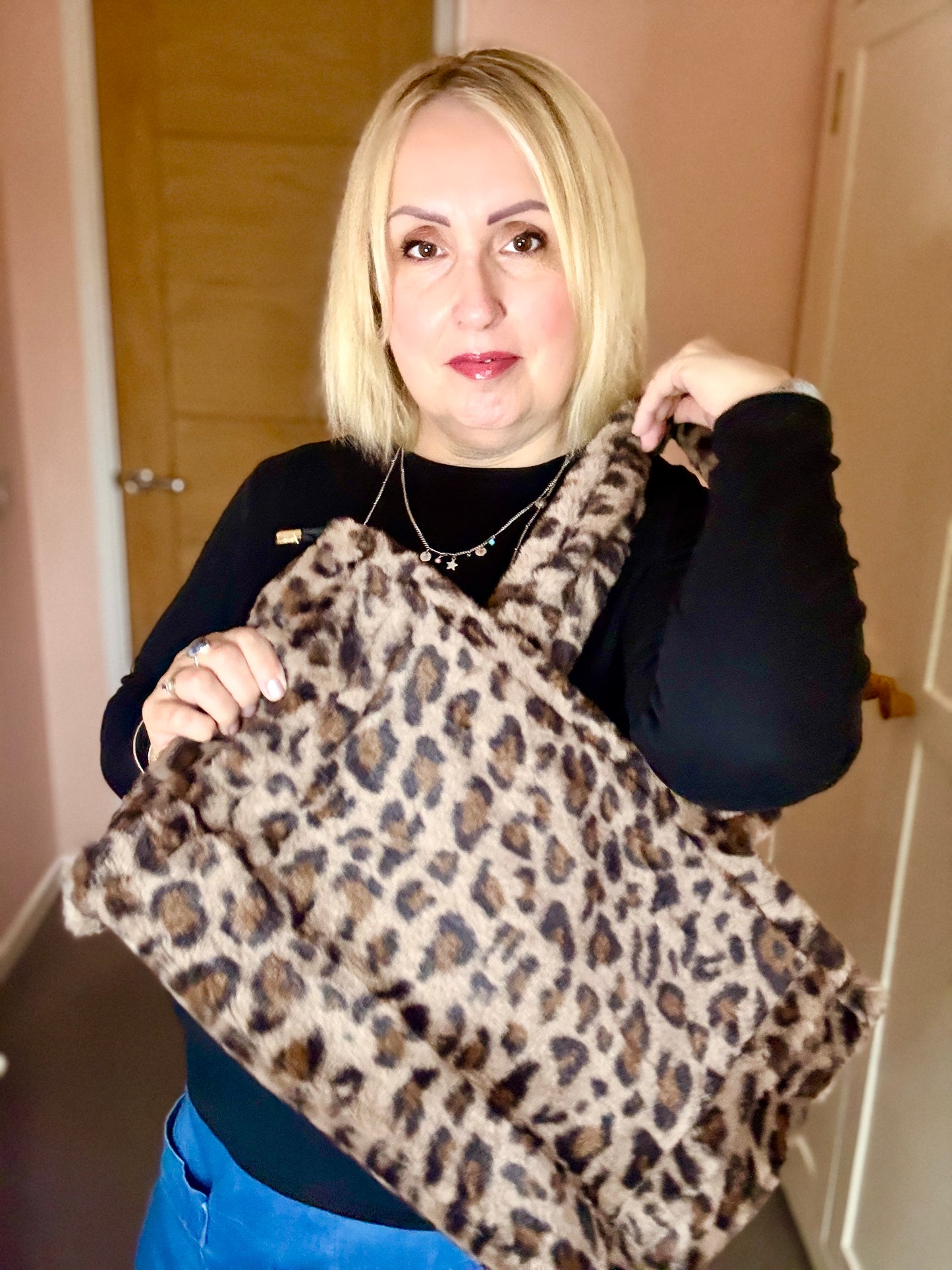 Coffee Leopard Faux Fur Tote