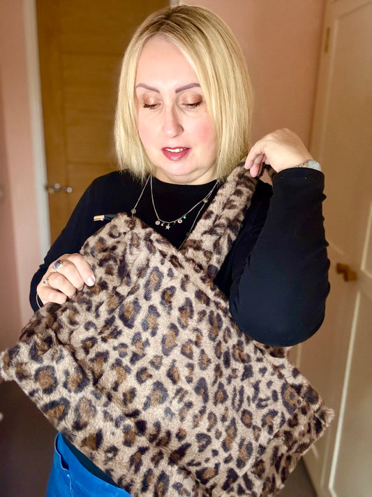 Coffee Leopard Faux Fur Tote