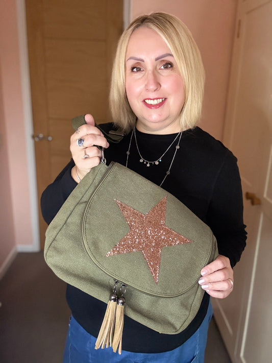 Khaki Crossbody Canvas Star Bag