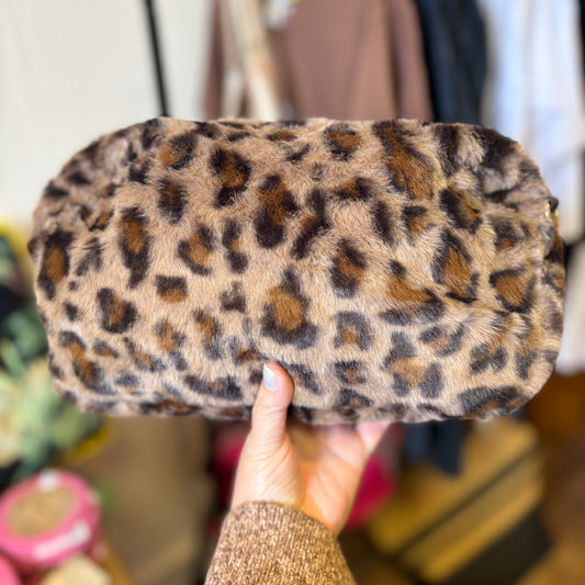 Coffee Leopard Faux Fur Crossbody Bag