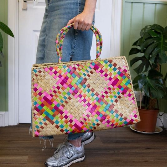 Handwoven Multi-Coloured Large Pandan Tote – Sustainable & Ethical Bali Bag