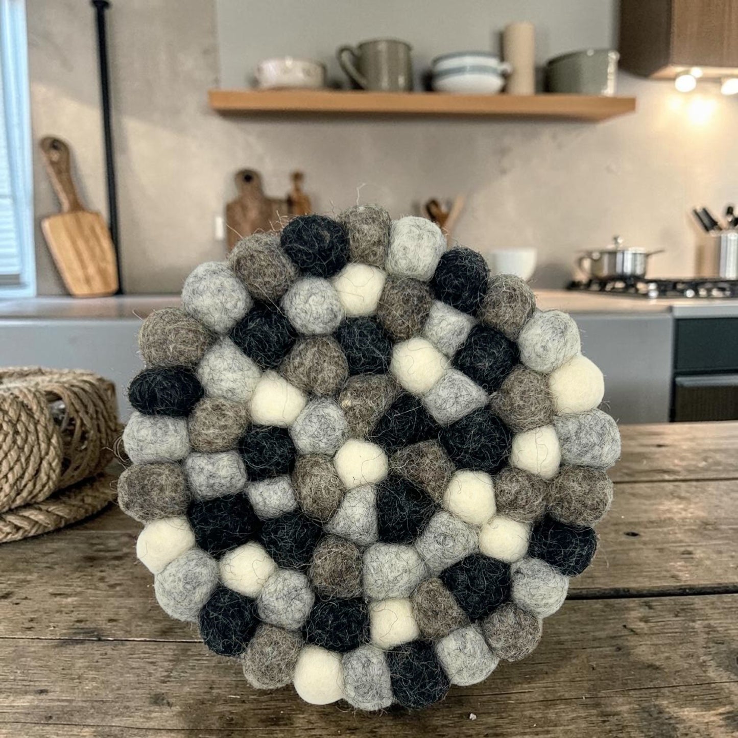 Felt Ball Round Coasters - Multi Grey colour (set of 4)