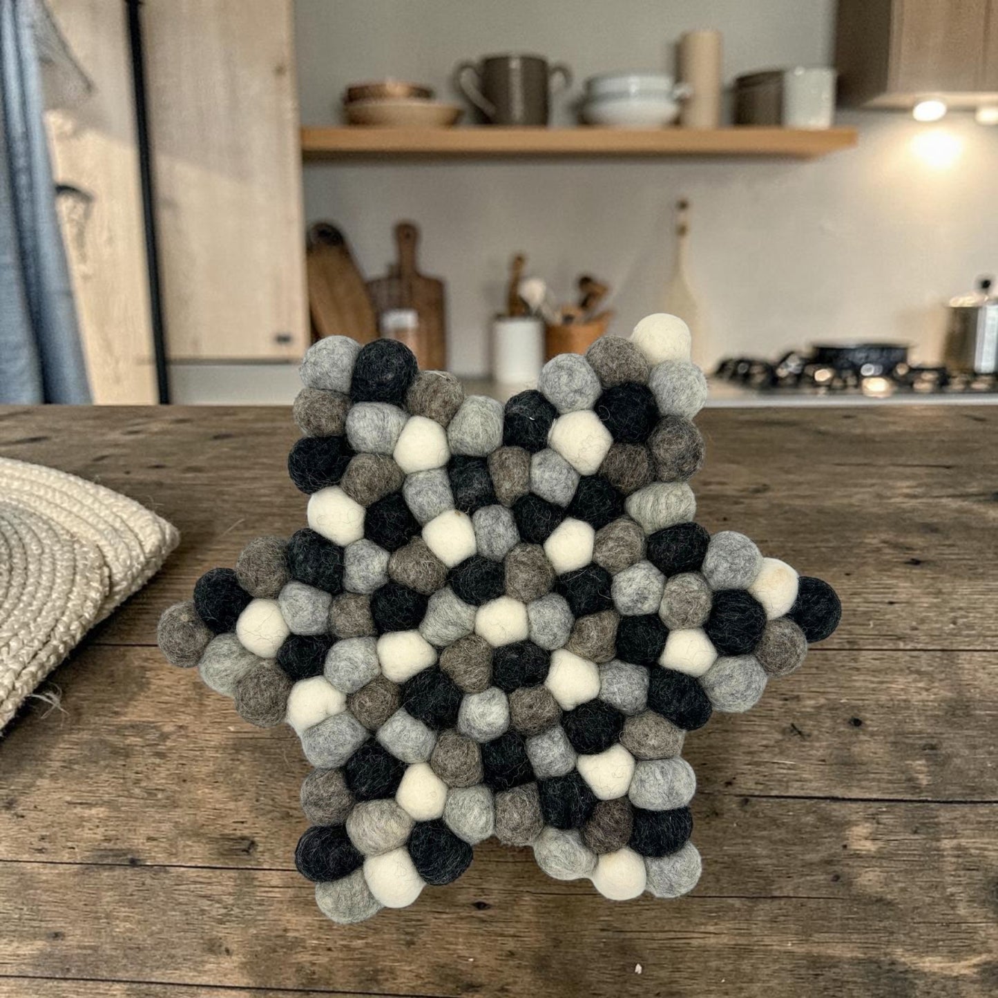 Felt Ball Star Centre Mat - Multi Grey Colour