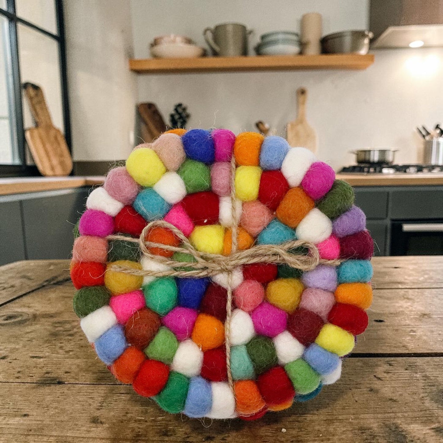 Felt Ball Round Coasters - Multi colour (set of 4)
