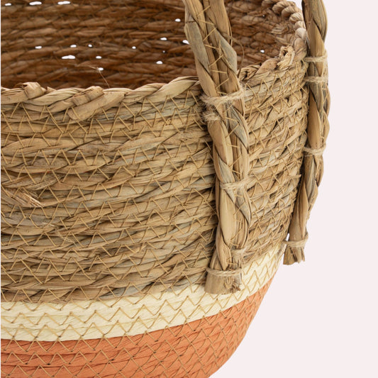 Natural & Orange Straw & Seagrass Baskets - Set of 3