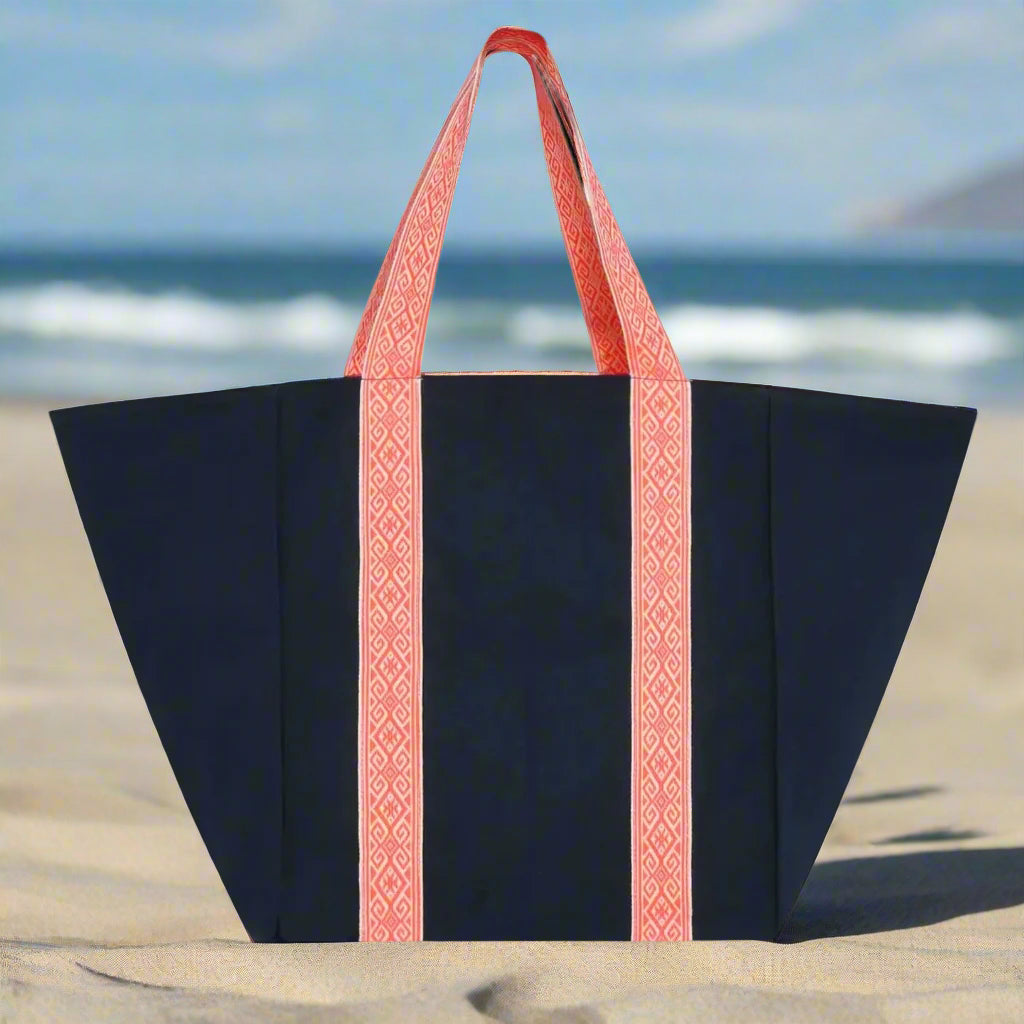 Navy & Neon Orange Tote Bag