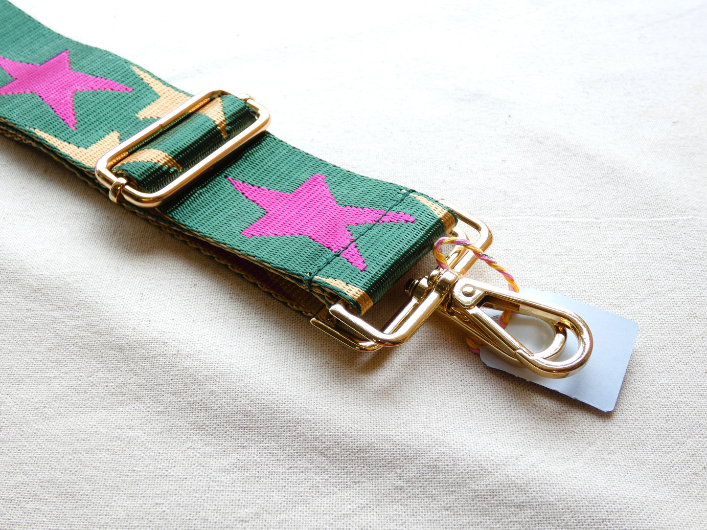 Green with Pink Stars Swappable Bag Strap