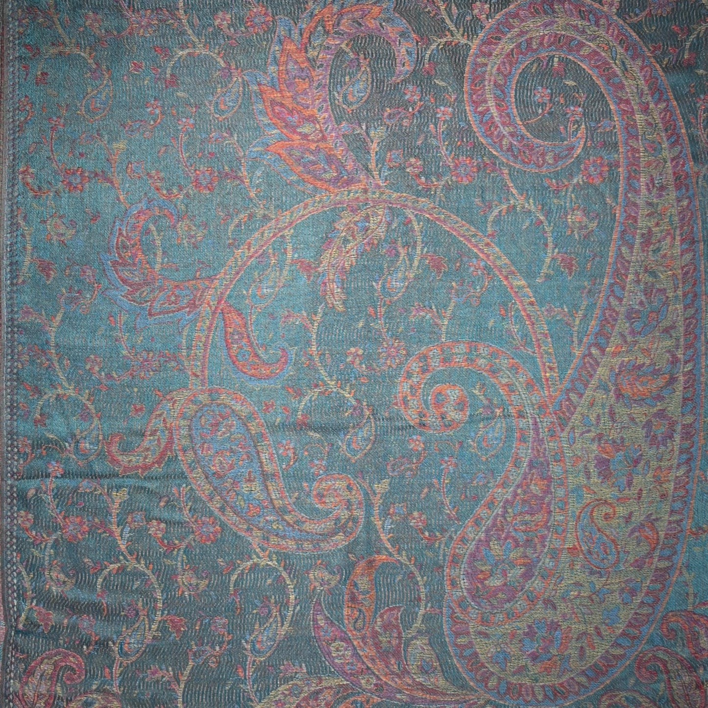 Jacquard Teal Tassel Pashmina