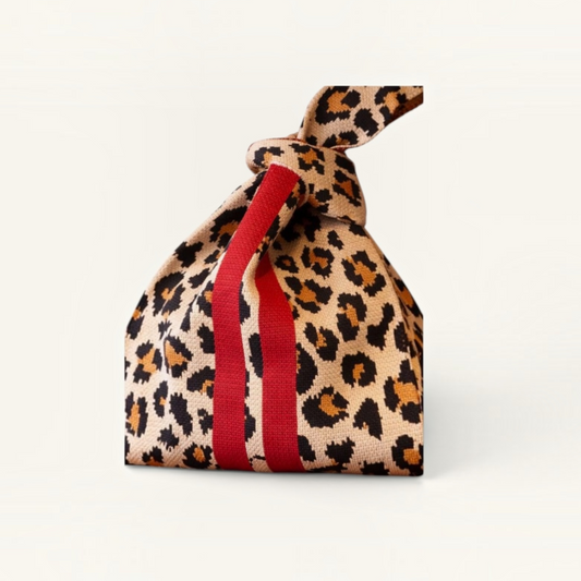 Scarlet Stripe Leopard Stretchy Knitted Tote
