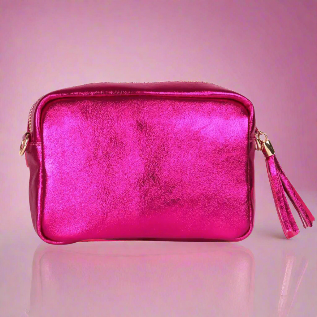 Raspberry Metallic Leather Crossbody Bag